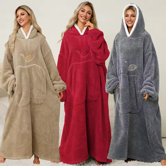 Plaid Avec Manches Beige – Couverture Polaire Géante À Enfiler